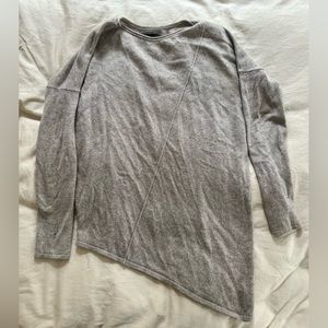 Grey Velvet Asymmetrical Hem Cashmere Sweater